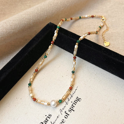 New Chinese Style Light Luxury Agate Pearl Crystal Necklace Versatile High-Grade Clavicle Chain Niche Ethnic Style Jewelry Wholesale