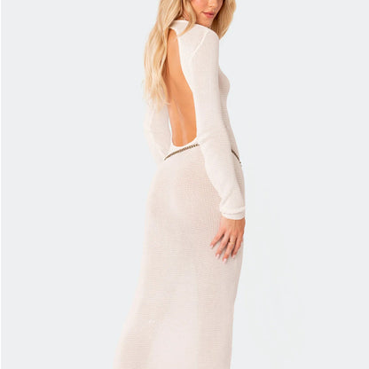 New new women's clothing nightclub sexy backless tight-fitting perspective sex blouse knitted dress women's wholesale