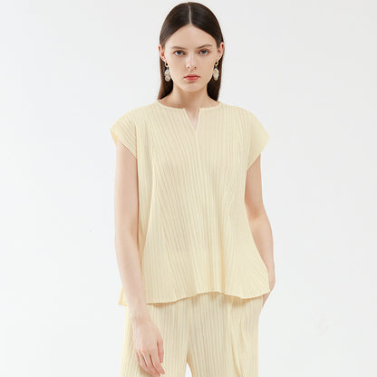 new summer women's clothing V-neck top fashion loose and thin wide-leg pants fashion suit casual two-piece set