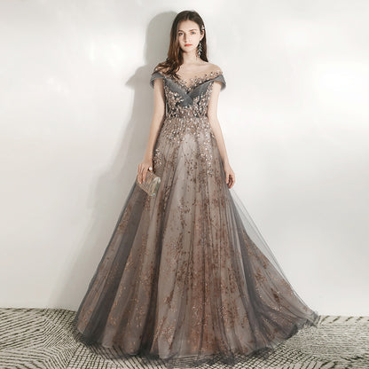 VAKKV  Banquet Evening Dress Women's V-neck  New Host Long Slimming Heavy Handmade Annual Meeting Art Exam European and American Dress