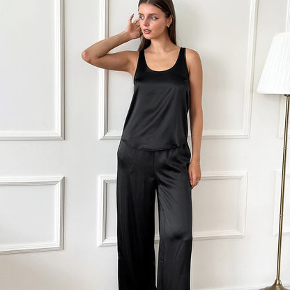 VAKKV 2025 new satin slim and comfortable can be worn outside loungewear women's solid color simple casual pajamas New wholesale
