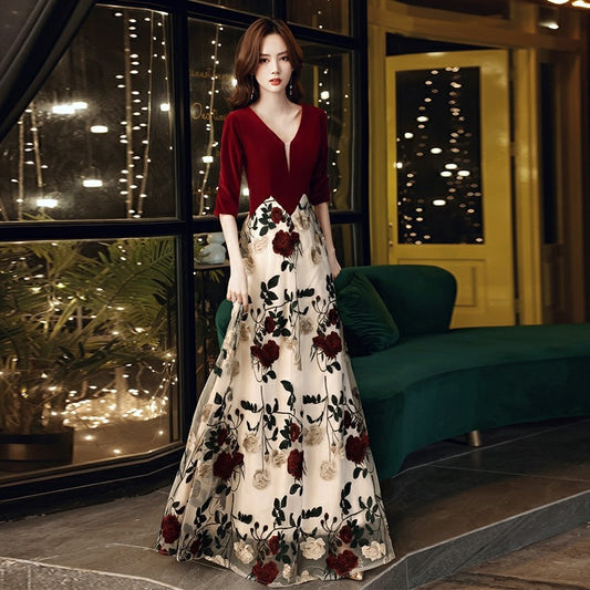 VAKKV Plus Size Toast Clothing New Autumn and Winter Wine Red Velvet 100.00kg Plump Girls Slim Fit Slimming Bride Wedding Family Visiting Shoes