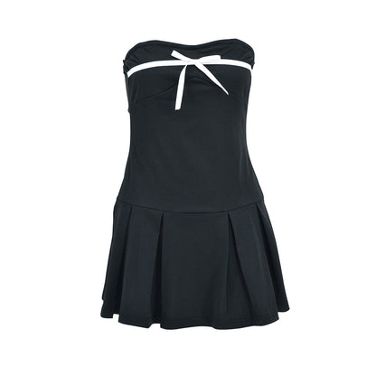VAKKV 2025 AB524  New South East Asia style solid color lace bow pure desire wind tube top sleeveless dress women's