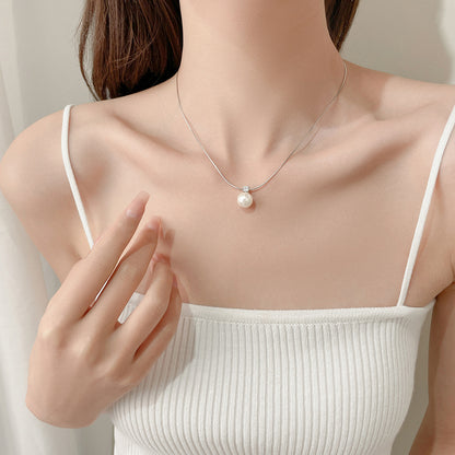 S925 Sterling Silver Diana Single Pearl Necklace Inlaid Zirconium Perfect Circle Shijia Pearl Pendant Small Red Book Blogger Same Style
