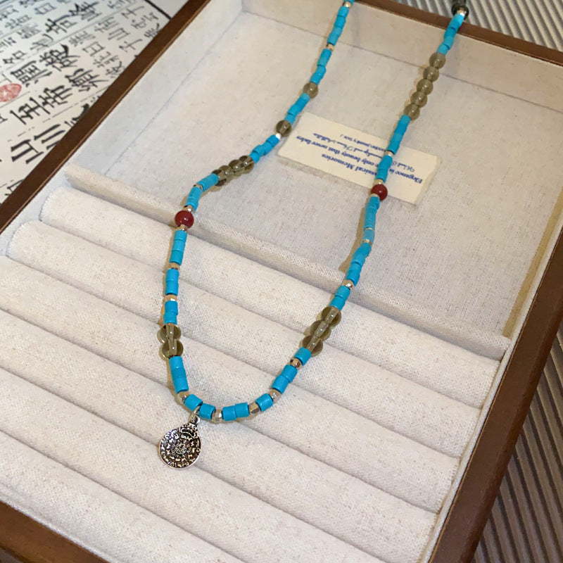 New Chinese Style Light Luxury Agate Pearl Crystal Necklace Versatile High-Grade Clavicle Chain Niche Ethnic Style Jewelry Wholesale