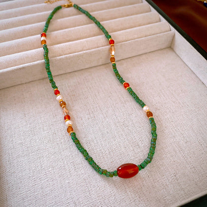 New Chinese Style Light Luxury Agate Pearl Crystal Necklace Versatile High-Grade Clavicle Chain Niche Ethnic Style Jewelry Wholesale