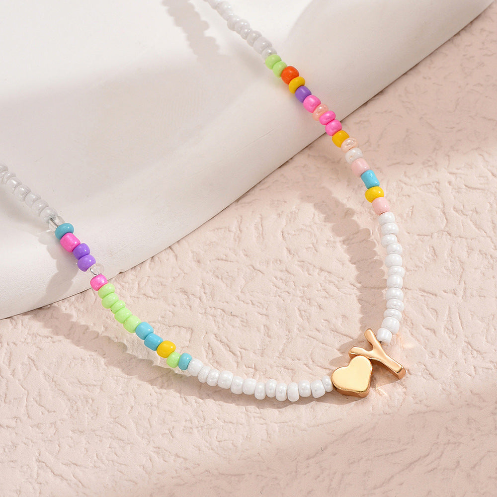 Nz2846 HOT and NEW Cross Border Color Bead 26 Letter Beaded Necklace for Women New Creative Niche Necklace Clavicle Chain