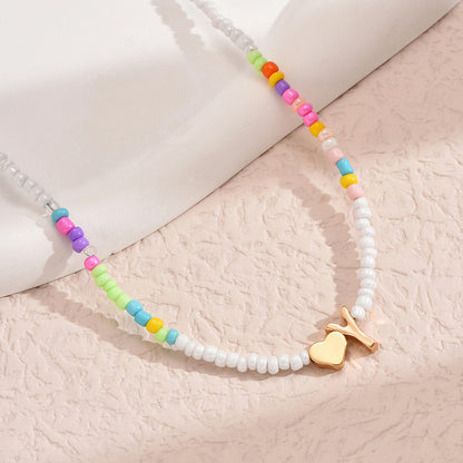 Nz2846 HOT and NEW Cross Border Color Bead 26 Letter Beaded Necklace for Women New Creative Niche Necklace Clavicle Chain
