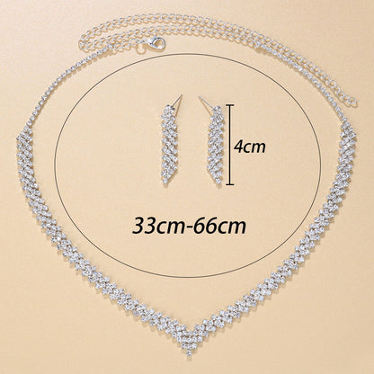 Cross-Border HOTan and NEWn Hot-Selling Ornament Full Diamond Necklace Suit All-Match Simple Bridal Rhinestone Clavicle Chain Neck Chain Choker