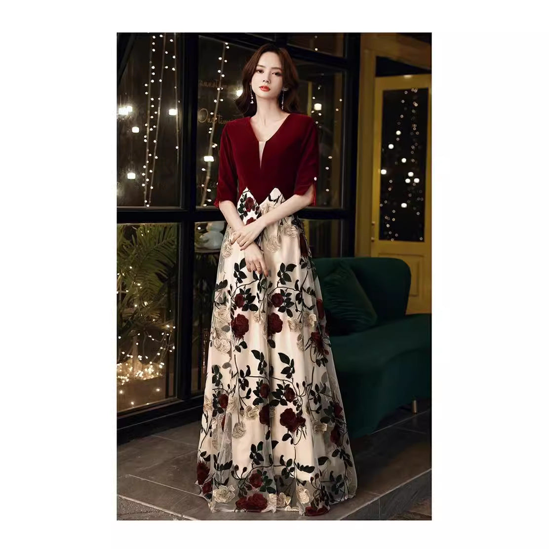 VAKKV Plus Size Toast Clothing New Autumn and Winter Wine Red Velvet 100.00kg Plump Girls Slim Fit Slimming Bride Wedding Family Visiting Shoes