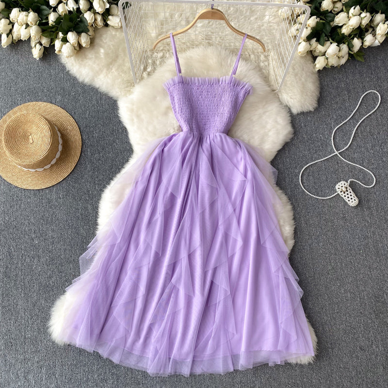 VAKKV Cute A line Sleeveless Tulle Dress Beach Summer Holiday Dress P254