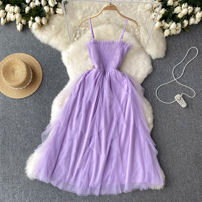 VAKKV Cute A line Sleeveless Tulle Dress Beach Summer Holiday Dress P254
