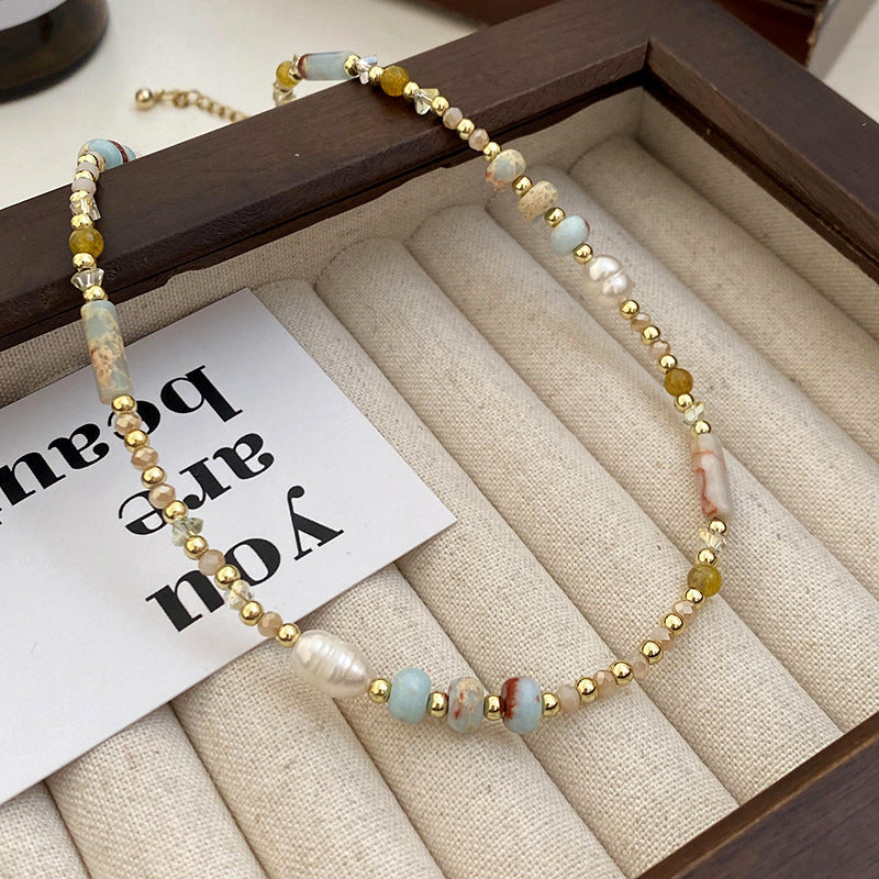 New Chinese Style Light Luxury Agate Pearl Crystal Necklace Versatile High-Grade Clavicle Chain Niche Ethnic Style Jewelry Wholesale