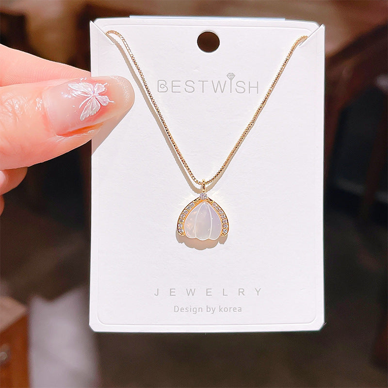 18K Thick Gold Color Retaining Quality Affordable Luxury Style Pearl Shell Necklace Korean Style Affordable Luxury Fashion High-Grade Clavicle Necklace