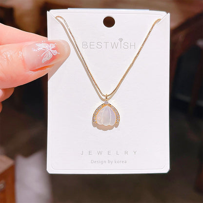 18K Thick Gold Color Retaining Quality Affordable Luxury Style Pearl Shell Necklace Korean Style Affordable Luxury Fashion High-Grade Clavicle Necklace