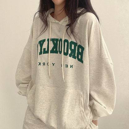 VAKKV Manufacturer wholesale hooded sweater women's Korean version of street temperament velvet casual versatile 2025n thin tide embroidery letter spring