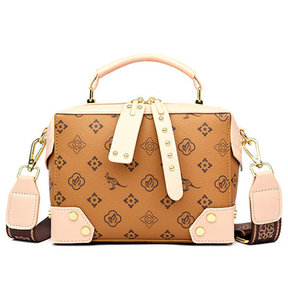 2025 Shoulder bag popular new high-quality soft leather messenger bag printed Popular style small bag fashionable Boston square bag