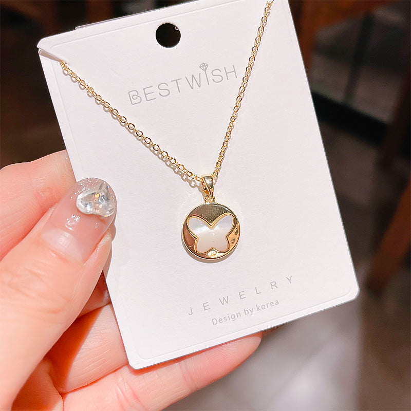 18K Thick Gold Color Retaining Quality Affordable Luxury Style Pearl Shell Necklace Korean Style Affordable Luxury Fashion High-Grade Clavicle Necklace