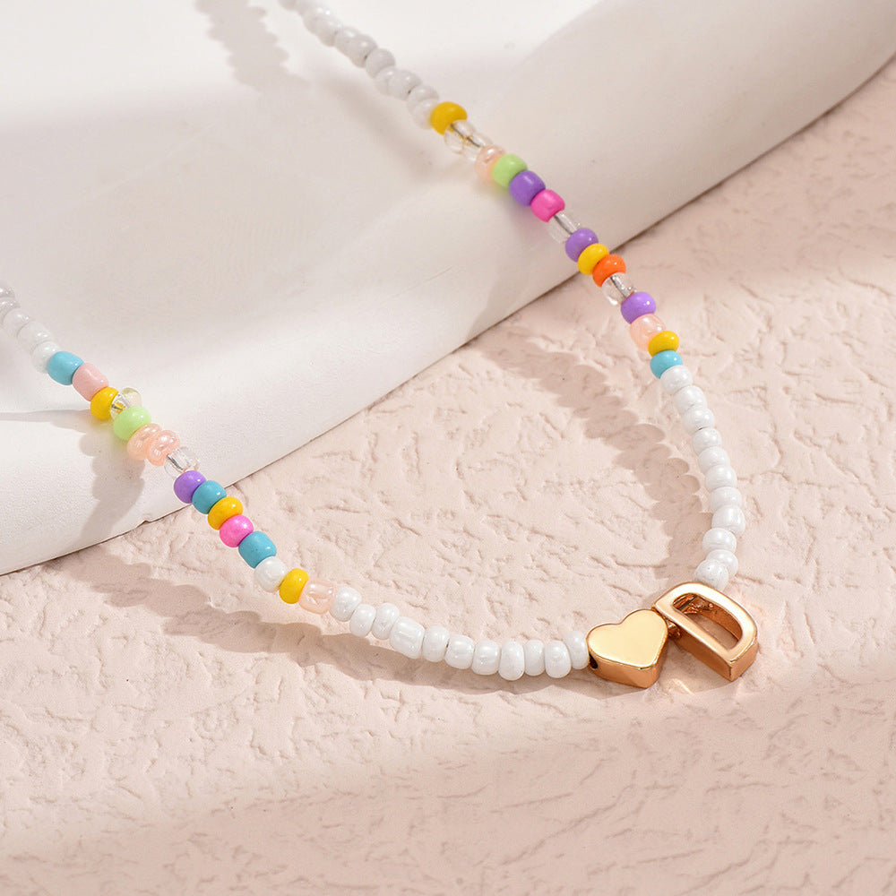 Nz2846 HOT and NEW Cross Border Color Bead 26 Letter Beaded Necklace for Women New Creative Niche Necklace Clavicle Chain