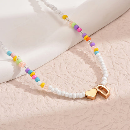 Nz2846 HOT and NEW Cross Border Color Bead 26 Letter Beaded Necklace for Women New Creative Niche Necklace Clavicle Chain