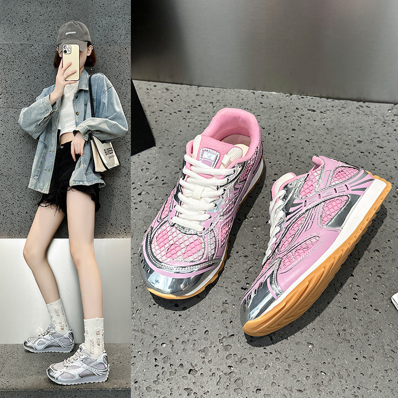 2025 spring color matching dad shoes women's new casual sports shoes thick sole thin versatile board shoes women ins super fire
