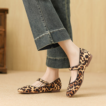2025 Cowhide version~  single shoes for women's spring and autumn light mouth round head low heel flat bottom leather thick heel retro Mary Jane shoes for women