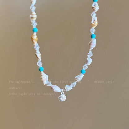 vakkv  Seaside Holiday Natural Stone Shell Necklace Female Summer Ins Niche Design Accessories Sweet Cool Hot Girl Style Clavicle Chain