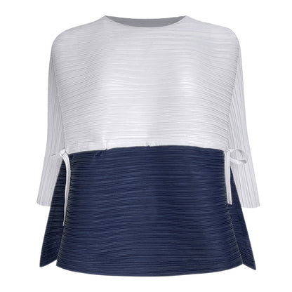 High-end splicing drawstring top, new spring spring loose contrasting color T-shirt, niche design women's clothing