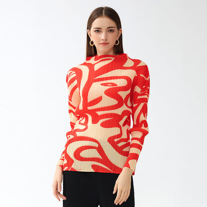 spring new women's clothing round neck long sleeve print painting casual style high sense women's t-shirt slim top