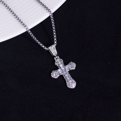 Cross-Border HOTan and NEWn Diamond Cross Necklace New Zircon Pendant Hip Hop Trend Personality Sweater Chain Ornament