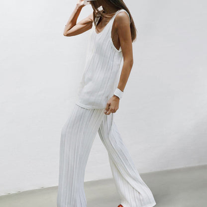 VAKKV 2025 Popular,  and  new knitted hollow casual vest, trousers, comfortable pajamas, simple women's loungewear
