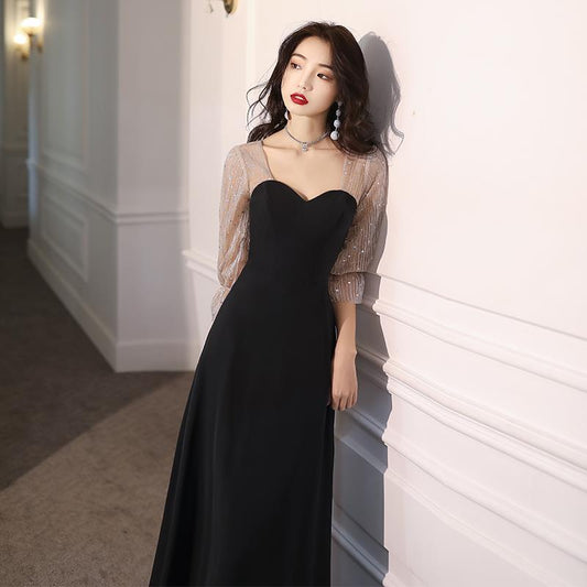 VAKKV Black Evening Dress Female  New Daily Style High-End Banquet Temperament Long Birthday Dress