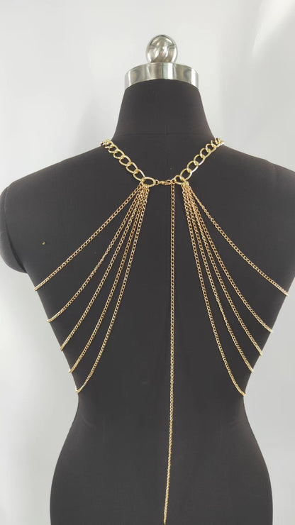 2025  MW3051 2025 vest fashion small ring connected with multiple fringed chains neck top small vest body chain