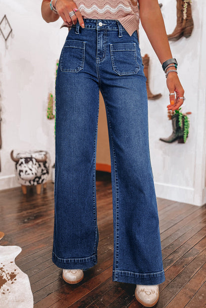 VAKKV 2025 cross-border  spring 2025 new dark blue high-waisted wide-leg jeans women's fashion retro straight-leg pants