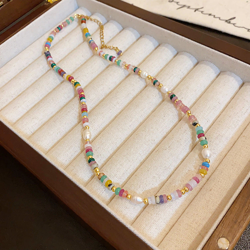 New Chinese Style Light Luxury Agate Pearl Crystal Necklace Versatile High-Grade Clavicle Chain Niche Ethnic Style Jewelry Wholesale