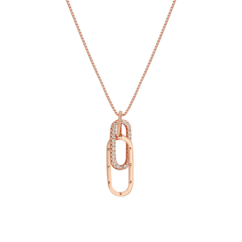 Cross-Border S925 Sterling Silver Letter Ring Buckle Necklace Niche Design  New Women's Clavicle Chain Advanced