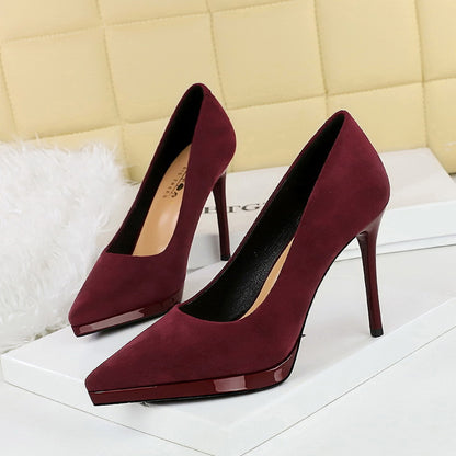 2025 8377  fashion banquet high heels stiletto super high heels shallow mouth pointed suede waterproof table single shoes women's shoes
