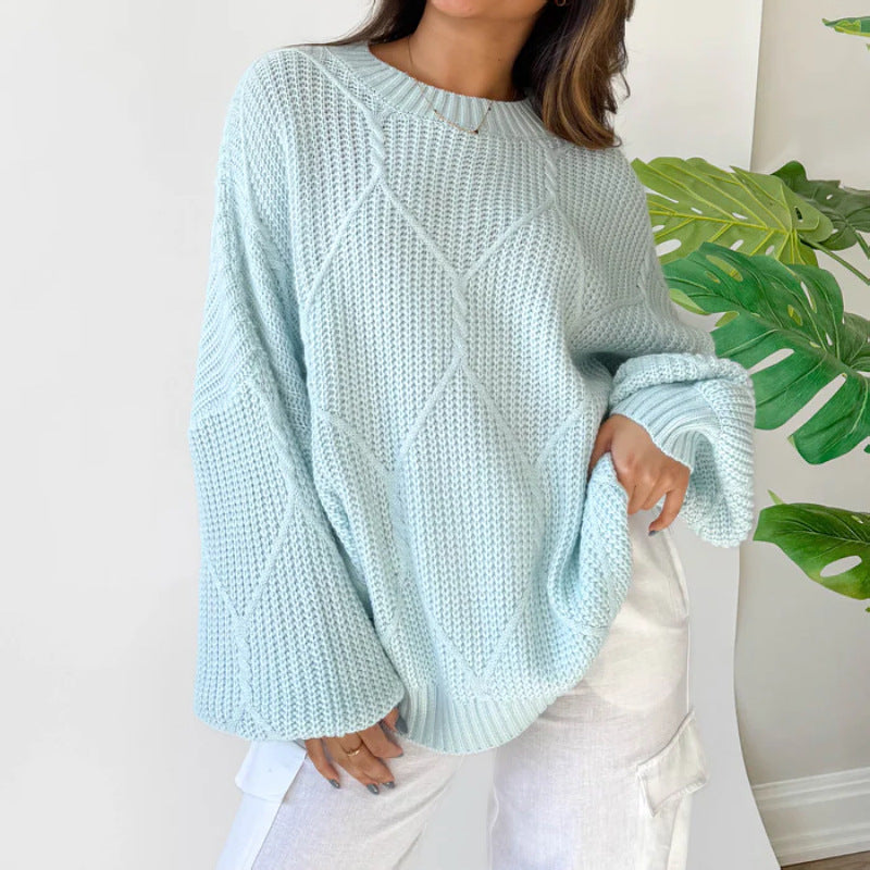 New   new round neck knitted loose casual lantern sleeve pullover sweater top women