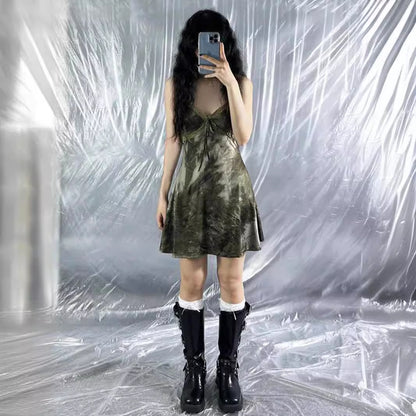 VAKKV 2025 AC136 New  style, tie-dye lace, bow waist suspender V-neck Spice Girl Dress Dress Women