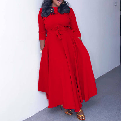 D3171 Cross-Border Women's Clothing  Spring and Summer New Fashion Elegant Tied African Plus Size Long Dress Foreign Trade Dress