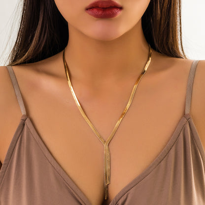vakkv HOTan Hip Hop Metallic Snake Bone Chain Geometric Woven Clavicle Necklace Non-Fading Gold Multi-Layer Titanium Steel Necklace