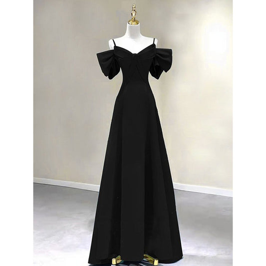 VAKKV Black Evening Dress for Women  New Style Socialite Music Graduation Art Exam Sling Dress Send One on Behalf