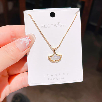 18K Thick Gold Color Retaining Quality Affordable Luxury Style Pearl Shell Necklace Korean Style Affordable Luxury Fashion High-Grade Clavicle Necklace