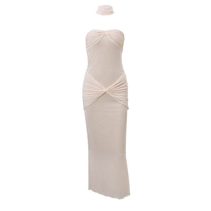 Foreign trade women's clothing 2024 spring Yi Mengling matching fashionable, shiny, sexy, chest wrapped, elegant, and socialite dress