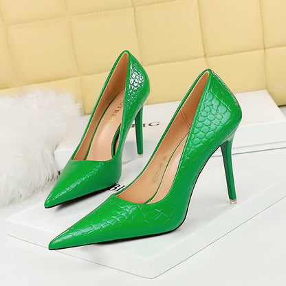 2025 1983-5 [Customized]  style fashion banquet women's shoes, thin heel, super high heel, shallow mouth, pointed head, stone pattern patent leather