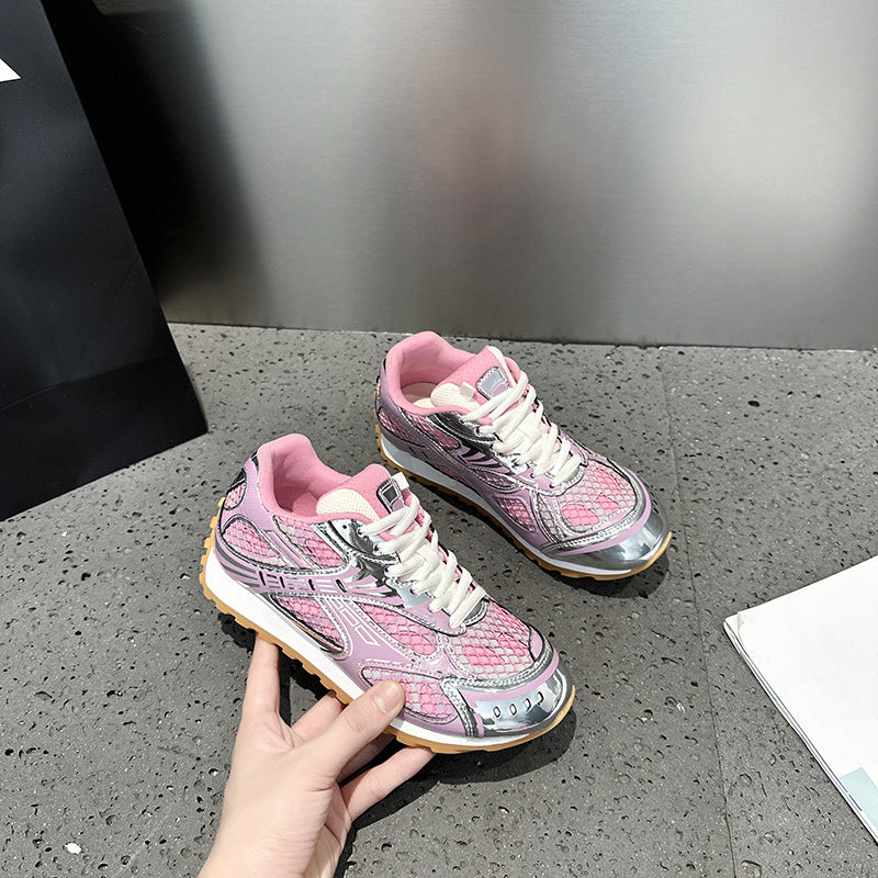 2025 spring color matching dad shoes women's new casual sports shoes thick sole thin versatile board shoes women ins super fire