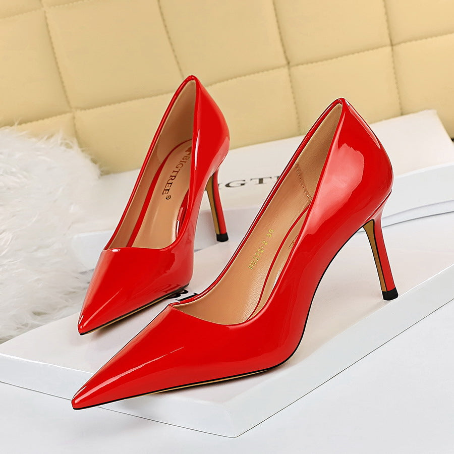 2025 272-2  simple high-heeled glossy patent leather shallow mouth pointed head sexy and thin professional OL high-heeled shoes women's single shoes