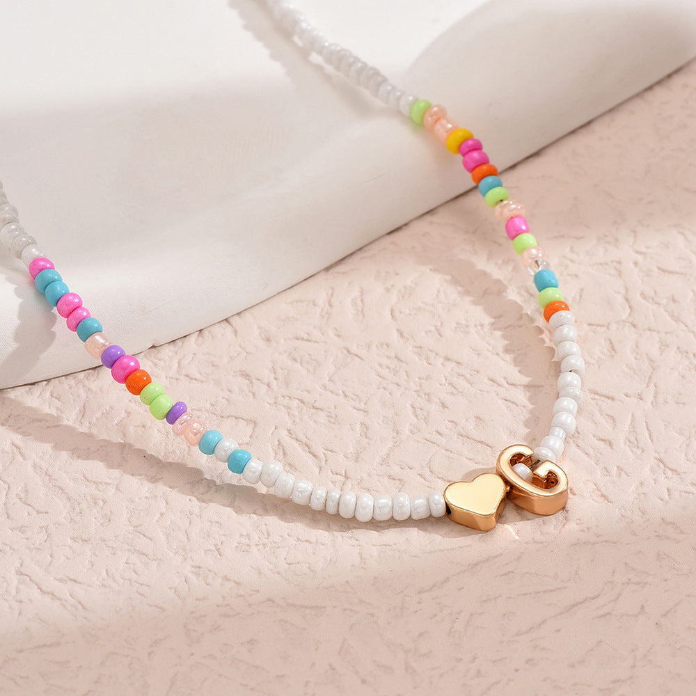 Nz2846 HOT and NEW Cross Border Color Bead 26 Letter Beaded Necklace for Women New Creative Niche Necklace Clavicle Chain
