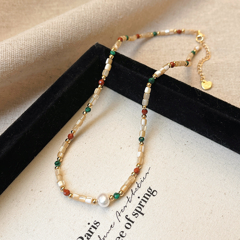 New Chinese Style Light Luxury Agate Pearl Crystal Necklace Versatile High-Grade Clavicle Chain Niche Ethnic Style Jewelry Wholesale