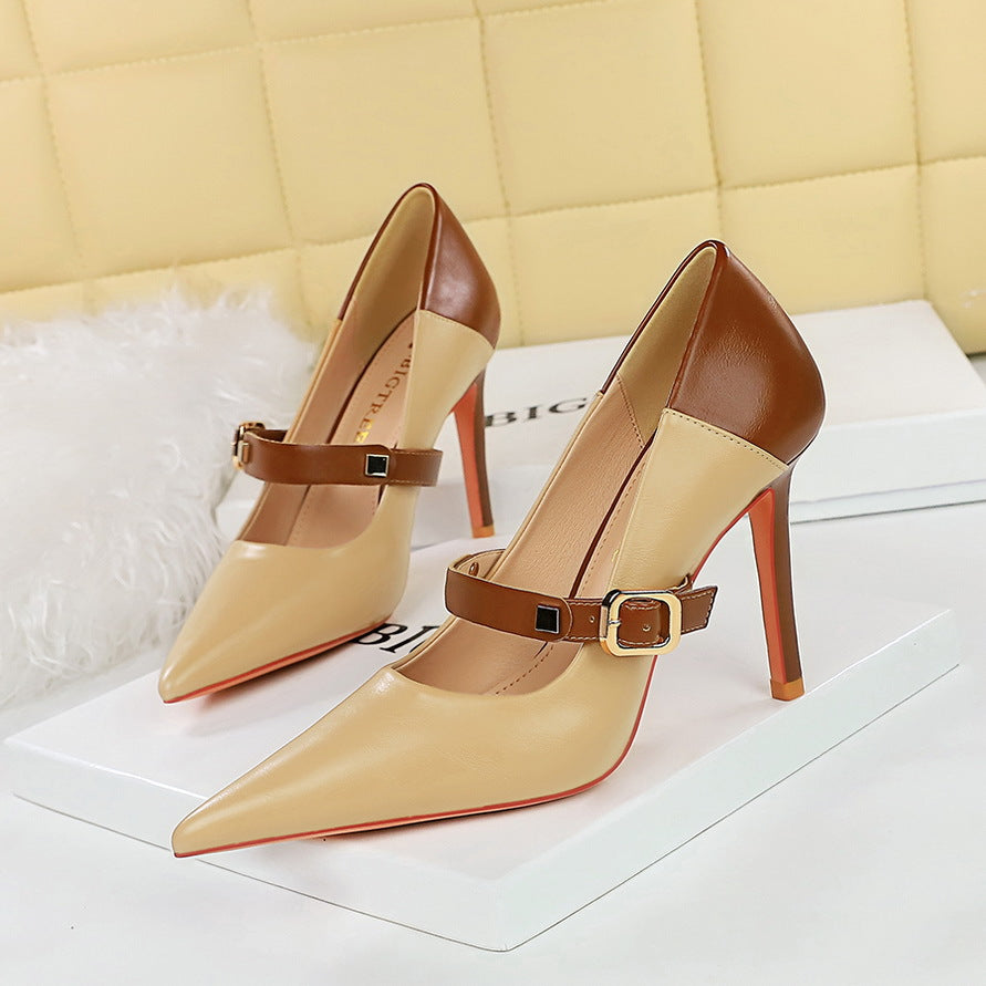 2025 1198-2 [Customized] High heels women's shoes, thin heels, super high heels, light mouth, pointed head color matching, one word with women's single shoes